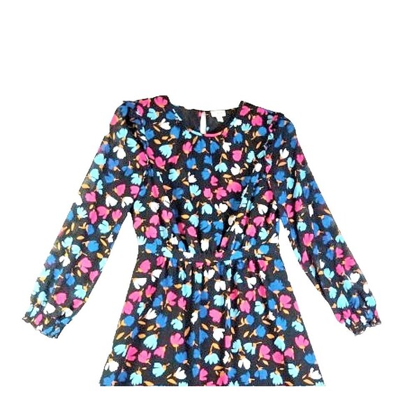 J CREW Women's Crinkle Ruffle Tiered Midi Dress Black Multi Sz 8 Colorful Floral - Picture 5 of 12